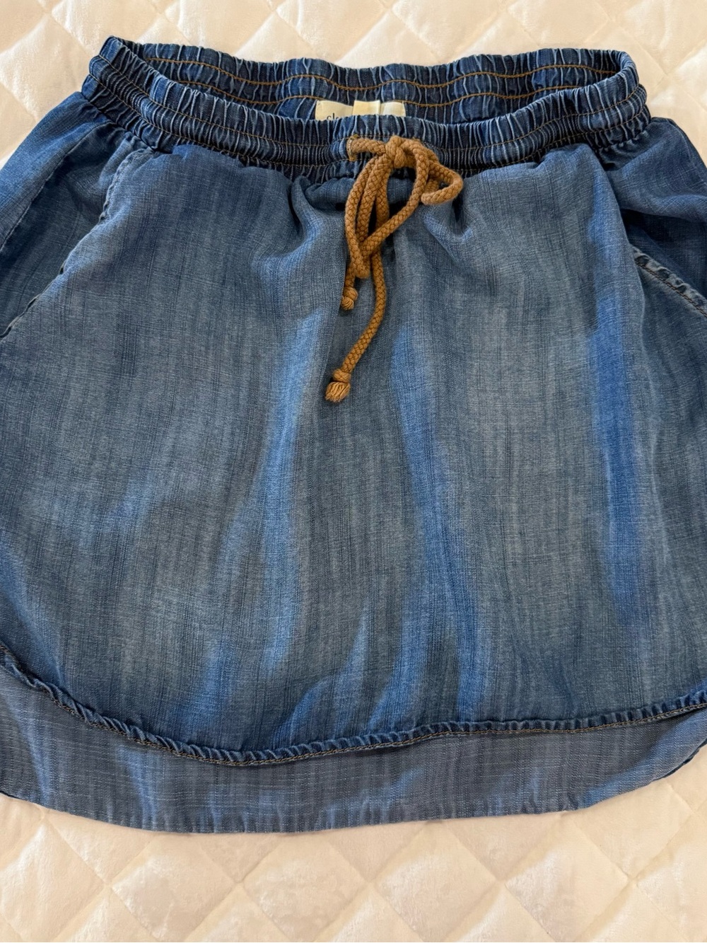 Cloth & Stone Tencel Blue Denim Mini Skirt Drawstring Pockets Size Small